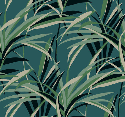 TC2607 Green Teal Tropical Paradise Wallpaper