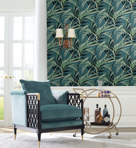 TC2607 Green Teal Tropical Paradise Wallpaper
