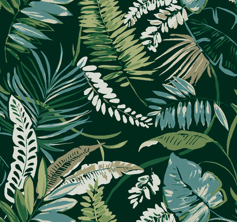 TC2621 Dark Green Tropical Toss Wallpaper