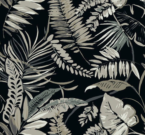 TC2625 Black Tropical Toss Wallpaper
