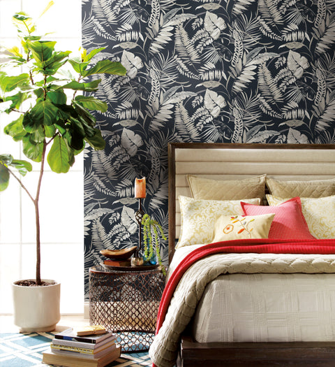 TC2625 Black Tropical Toss Wallpaper