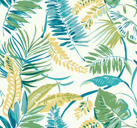 TC2626 Aqua Yellow Tropical Toss Wallpaper
