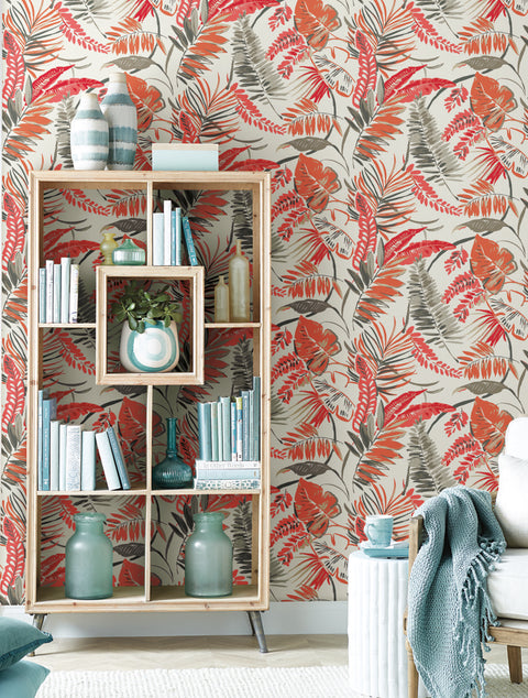 TC2627 Coral Beige Tropical Toss Wallpaper