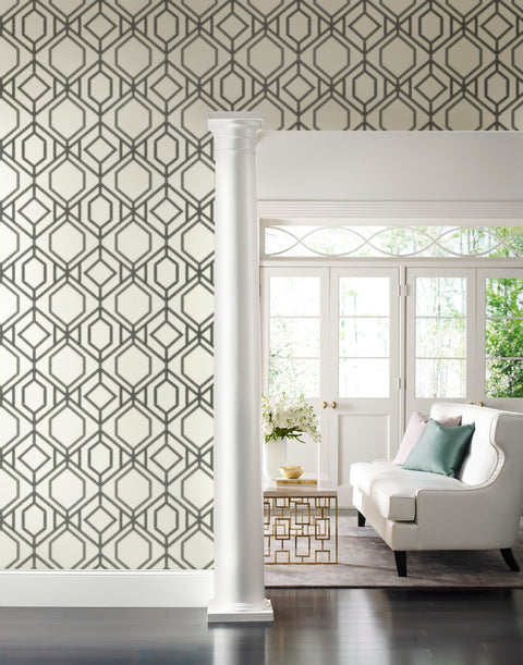TC2632 White Gray Sawgrass Trellis Wallpaper