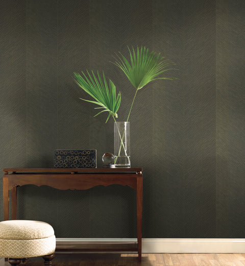 TC2696 Black Gold Palm Chevron Wallpaper