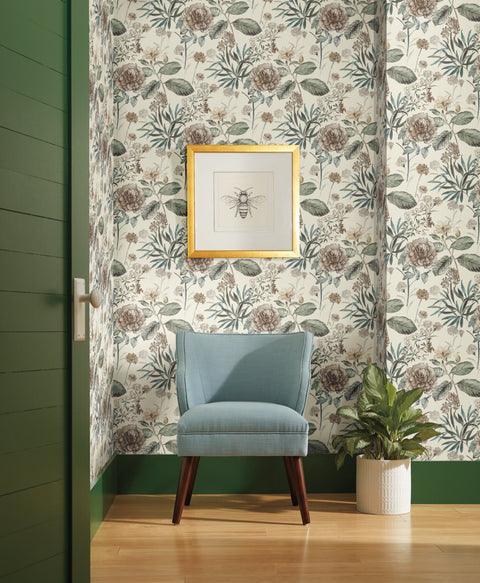 TL1918 Beige/Green Midsummer Floral Wallpaper