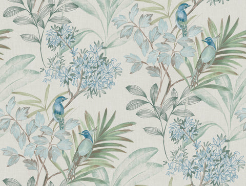 TL1926 Turquiose Handpainted Songbird Wallpaper