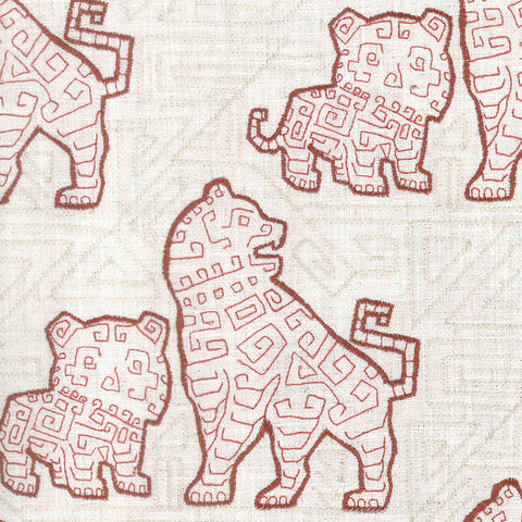 Foo Dog Carmine Regal Fabric