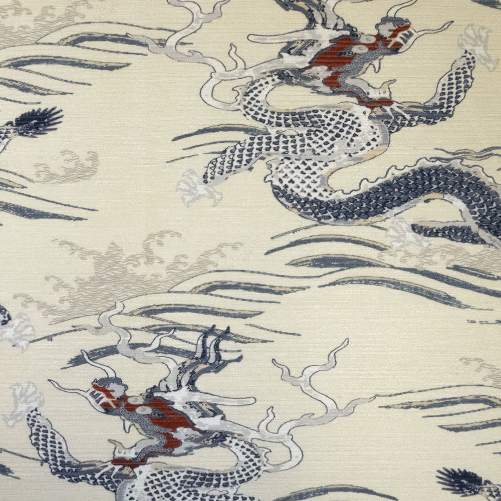 Fergy Linen Cream Asian Dragon Print Upholstery Regal Fabric | The ...
