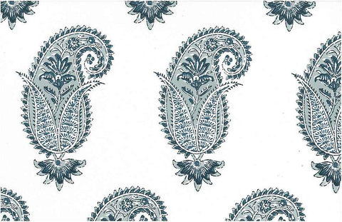 Antique Paisley Print Wedgewood White Laura Kiran Fabric