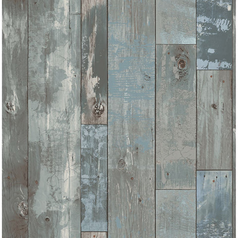 2540-24053 Deena Blue Distressed Wood Wallpaper