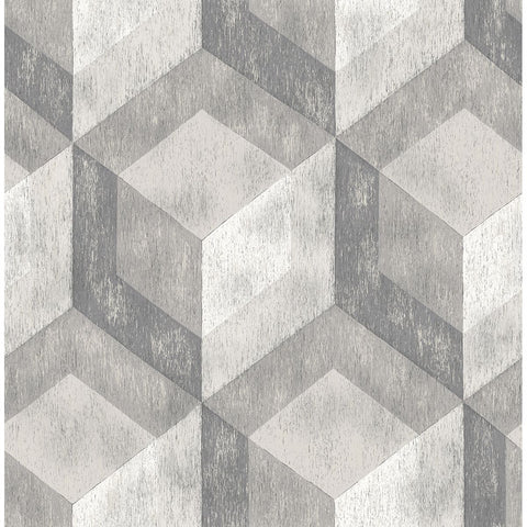 Rustic Wood Tile Ash Geometric Wallpaper