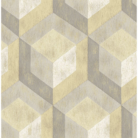 Rustic Wood Tile Honey Geometric Wallpaper