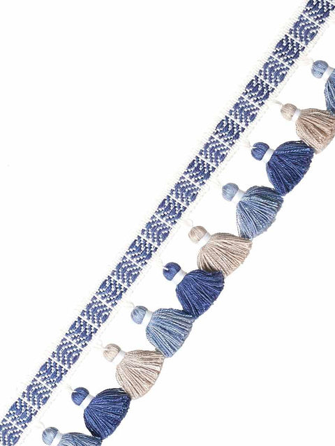 ZN100 392 Classical Elements 1.75 inch Blue Tan Tassel Trim