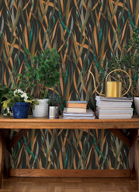 4202-330250 Willoughby Black Fronds Wallpaper