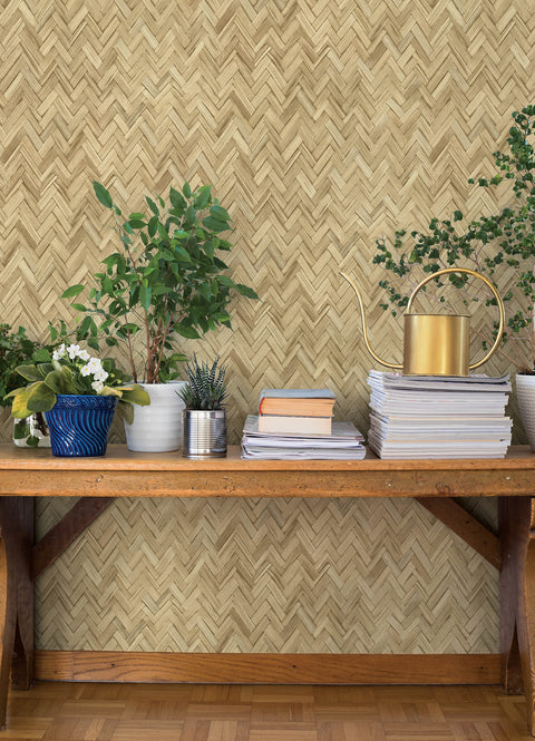4202-410334 Ellery Wheat Herringbone Wallpaper
