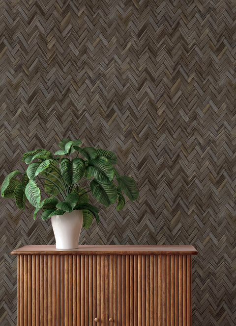 4202-410358 Ellery Charcoal Herringbone Wallpaper