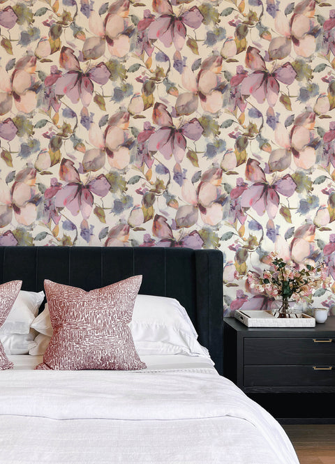 4202-481228 Liliana Plum Floral Wallpaper