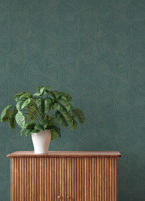 4202-571271 Anara Teal Geo Faux Grasscloth Wallpaper