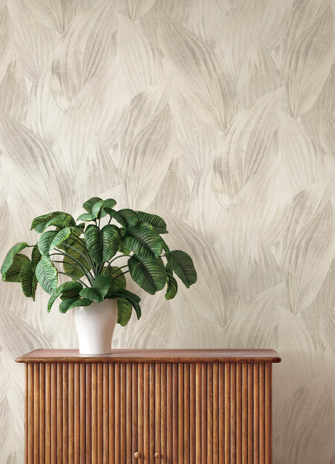 4202-571516 Melora Light Grey Leaf Wallpaper