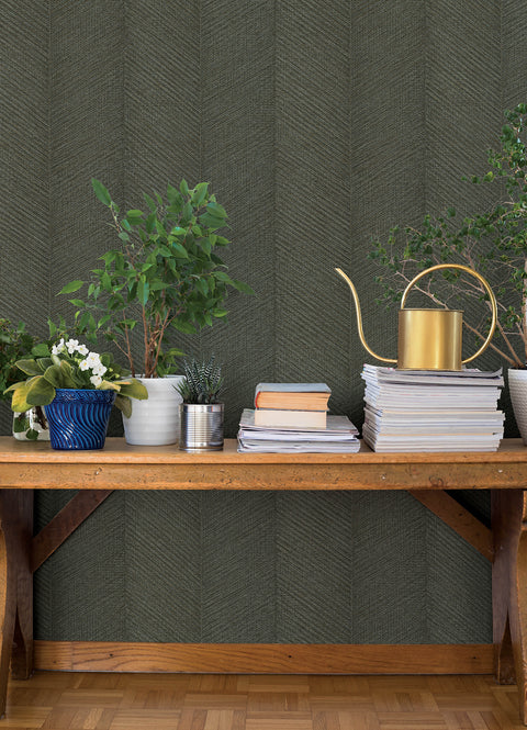 4202-720303 Ione Evergreen Textured Chevron Wallpaper
