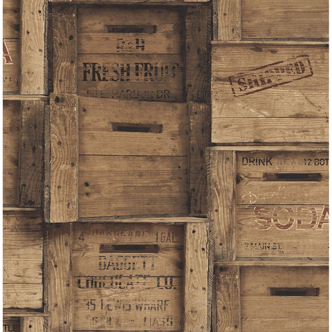 Wood Crates Brown Distressed Wood Wallpaper