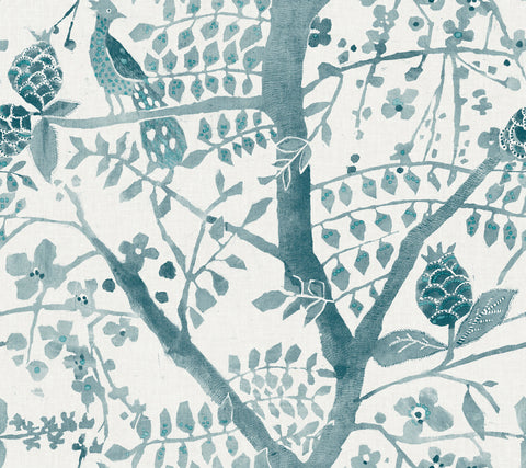 BO6632 Teal Peacock Block Print Wallpaper