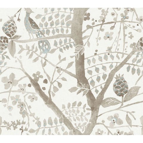 BO6635 Off White Peacock Block Print Wallpaper