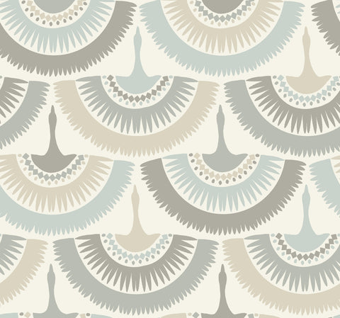 BO6643 Cream Blue Feather and Fringe Wallpaper