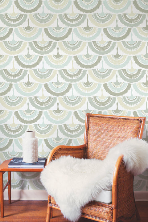 BO6643 Cream Blue Feather and Fringe Wallpaper