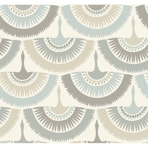 BO6643 Cream Blue Feather and Fringe Wallpaper