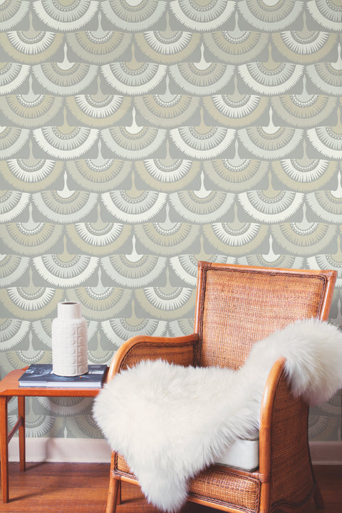 BO6645 Gray Feather and Fringe Wallpaper