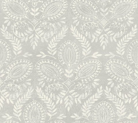 BO6734 Gray Laurel Damask Wallpaper