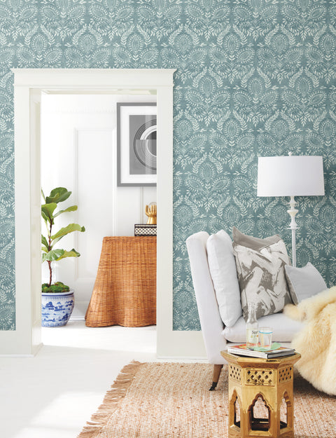 BO6735 Teal Laurel Damask Wallpaper