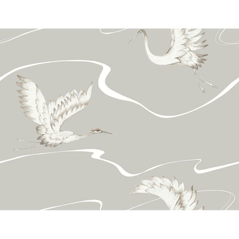 BW3872 Taupe Soaring Cranes Wallpaper