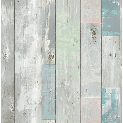 2540-20416 Deena Turquoise Distressed Wood Wallpaper