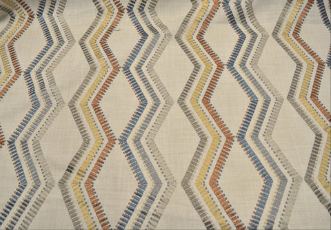 Textile with zigzag pattern in multicolors on a beige background