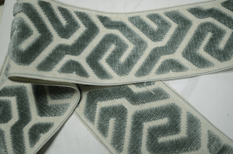 Agos Teal 3.5 inch Aqua Mist Europatex Cut Velvet Tape Trim