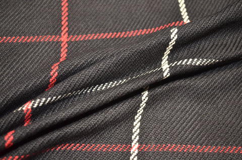 Linear Plaid Black Red White Laura Kiran Fabric