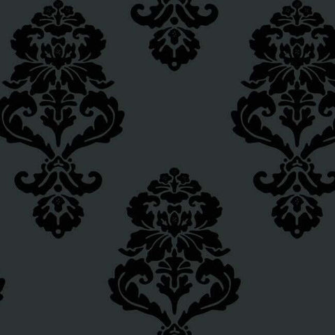 BL0397 Black Graphic Damask Wallpaper