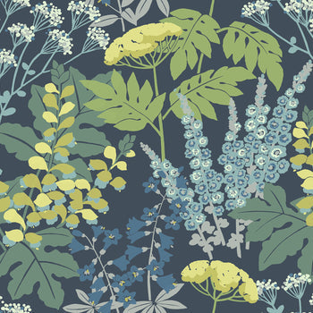 2973-90001 Brie Dark Blue Forest Flowers Wallpaper