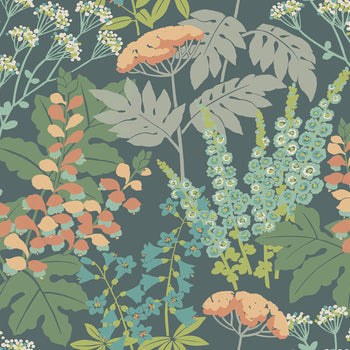 2973-90008 Brie Teal Forest Flowers Wallpaper