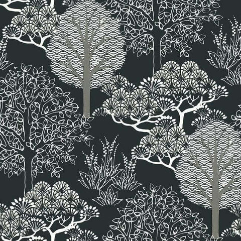 BW3852 Black Metallic Kimono Trees Wallpaper