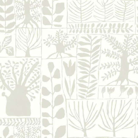 BW3861 White Cream Primitive Trees Wallpaper