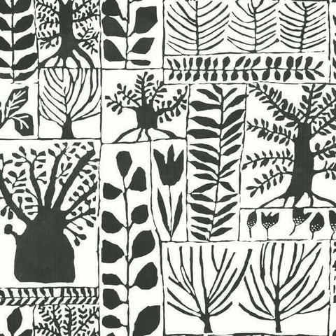 BW3862 Black White Primitive Trees Wallpaper