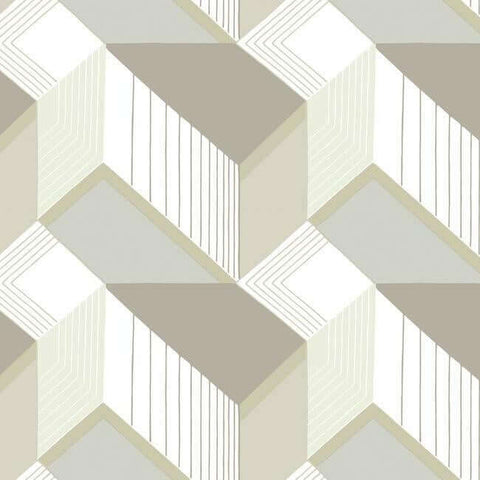 BW3881 White Cream Graphic Geo Blocks Wallpaper