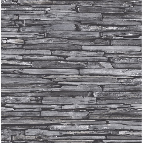 Stacked Slate Charcoal Industrial Wallpaper