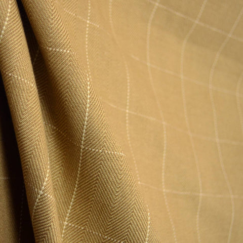 D2954 Copley Square Caramel Light Brown Beige Herringbone Weave Cream Check Fabric