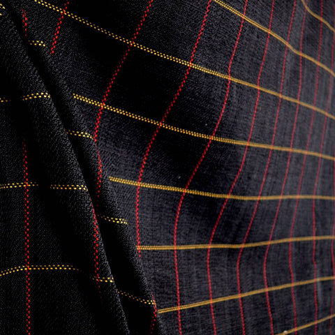 D2524 Frazier Charcoal Black Red Beige Plaid Fabric