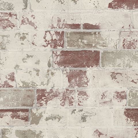 G67988 Red Cream Brick Patton Wallpaper